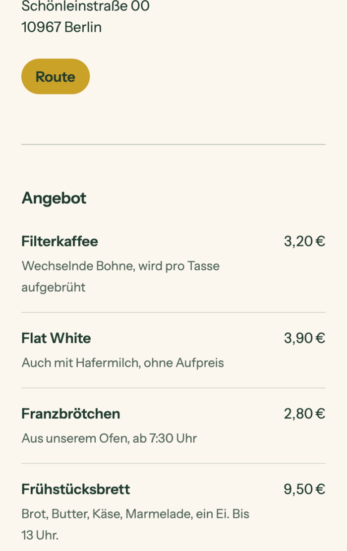 Ausschnitt aus der Seite von Café Schönlein